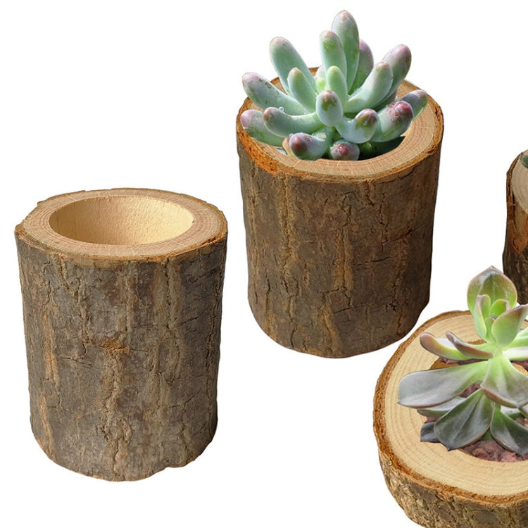 3 PCS Mini Natural Log Round Home Office Garden Decoration Succulent Plant Pot Candle Holder Small Bonsai Home Decoration, S, M, L