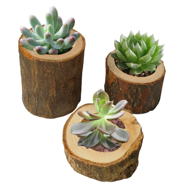 3 PCS Mini Natural Log Round Home Office Garden Decoration Succulent Plant Pot Candle Holder Small Bonsai Home Decoration, S, M, L