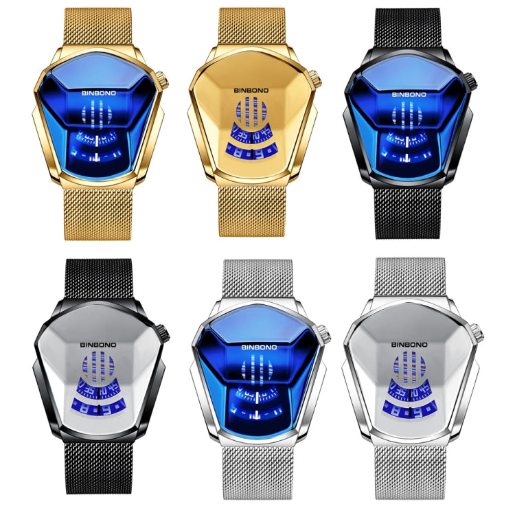 BINBOND Locomotive Concept Watch Men Live Black Technology Watch, White Net Belt White Steel White Face, Gold Net Belt Full Gold Blue Face, Gold Net Belt Full Gold Gold Face, Black Net Belt Black Steel Blue Face, Black Net Belt Black Steel White Face  ...