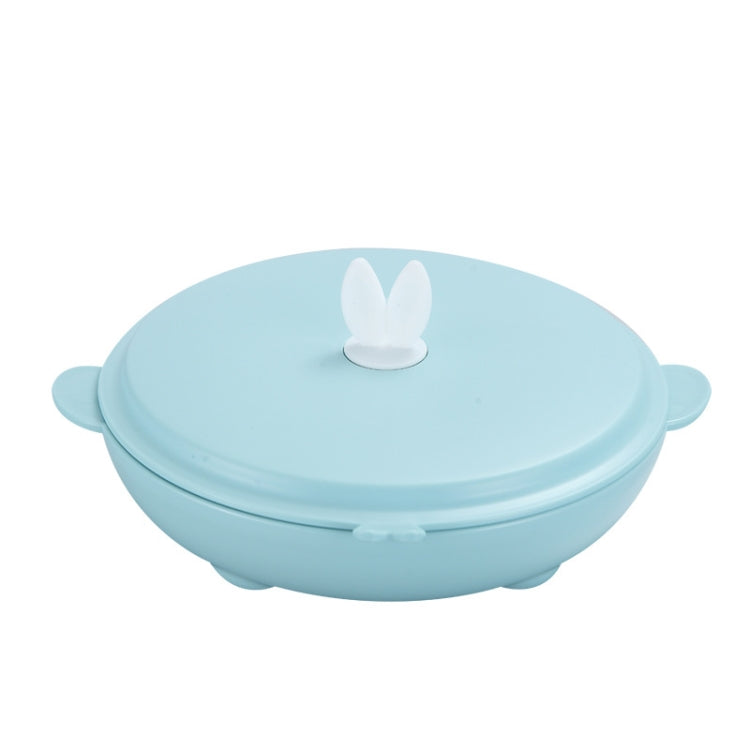 Stainless Steel Baby Dinner Plate Cartoon Rabbit Ears Shape Lattice Student Tableware Infant Food Supplement Training Rice Bowl Fast Food Plate, Blue, Pink