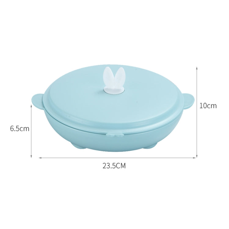 Stainless Steel Baby Dinner Plate Cartoon Rabbit Ears Shape Lattice Student Tableware Infant Food Supplement Training Rice Bowl Fast Food Plate, Blue, Pink