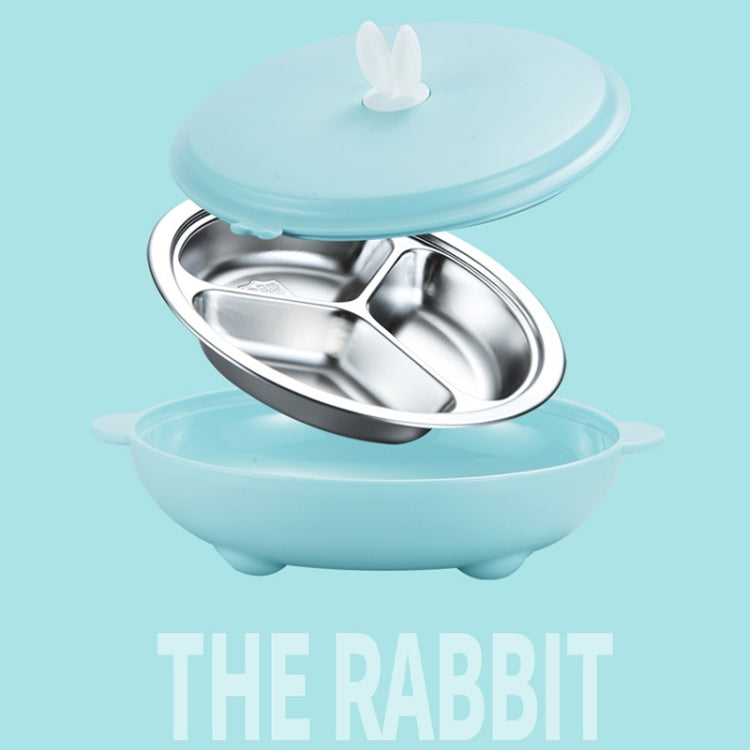Stainless Steel Baby Dinner Plate Cartoon Rabbit Ears Shape Lattice Student Tableware Infant Food Supplement Training Rice Bowl Fast Food Plate, Blue, Pink