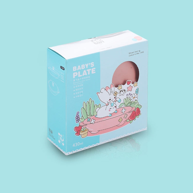 Stainless Steel Baby Dinner Plate Cartoon Rabbit Ears Shape Lattice Student Tableware Infant Food Supplement Training Rice Bowl Fast Food Plate, Blue, Pink