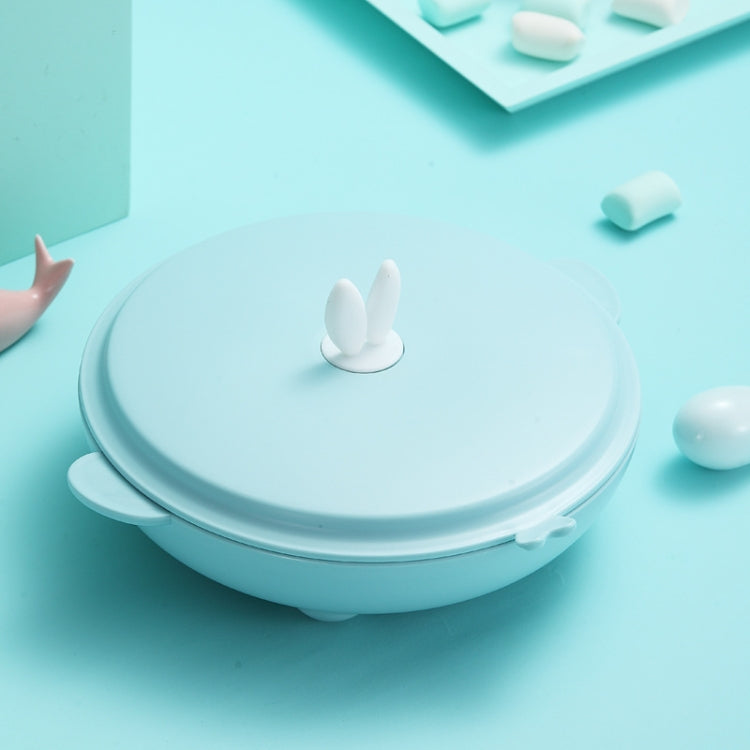 Stainless Steel Baby Dinner Plate Cartoon Rabbit Ears Shape Lattice Student Tableware Infant Food Supplement Training Rice Bowl Fast Food Plate, Blue, Pink