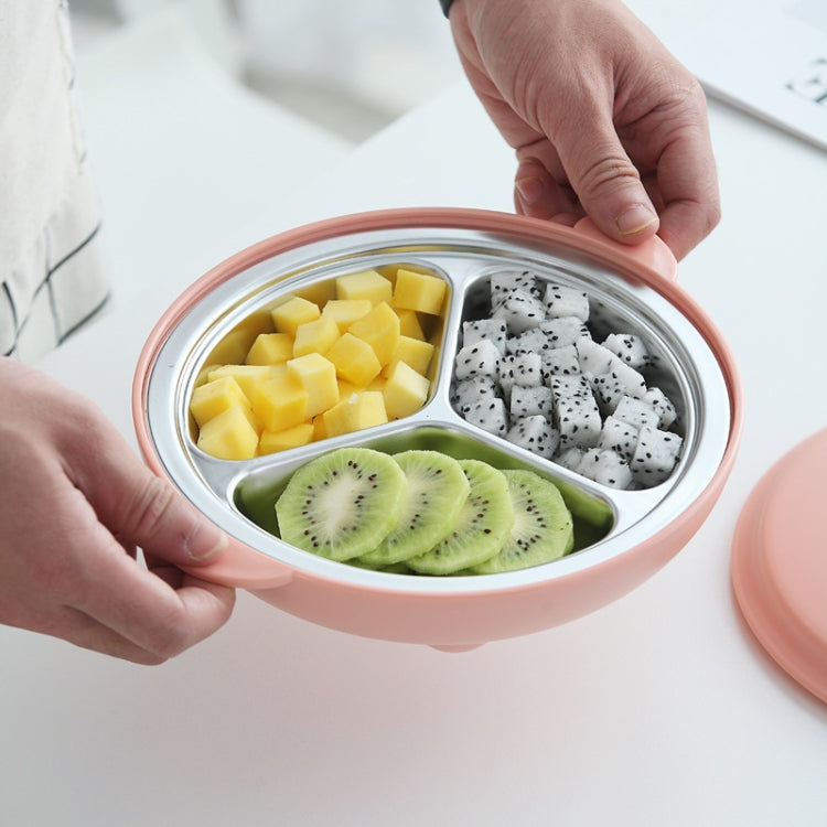 Stainless Steel Baby Dinner Plate Cartoon Rabbit Ears Shape Lattice Student Tableware Infant Food Supplement Training Rice Bowl Fast Food Plate, Blue, Pink