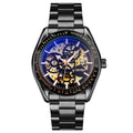 SKMEI 9194 Men Automatic Skeleton Mechanical Steel Band Watch, Black, Silver, Golden Black Face, Rose Gold, Golden Gold Face