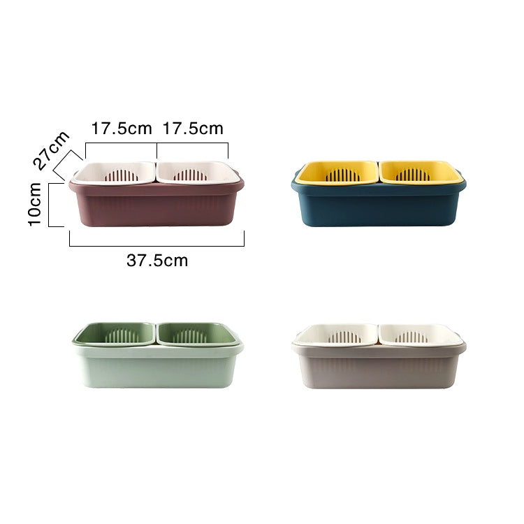 Double-layer Classification Square Drain Basket Kitchen Household Plastic Fruit and Vegetable Basket, Dark Red, Yellow Blue, Grass Green, Light Gray