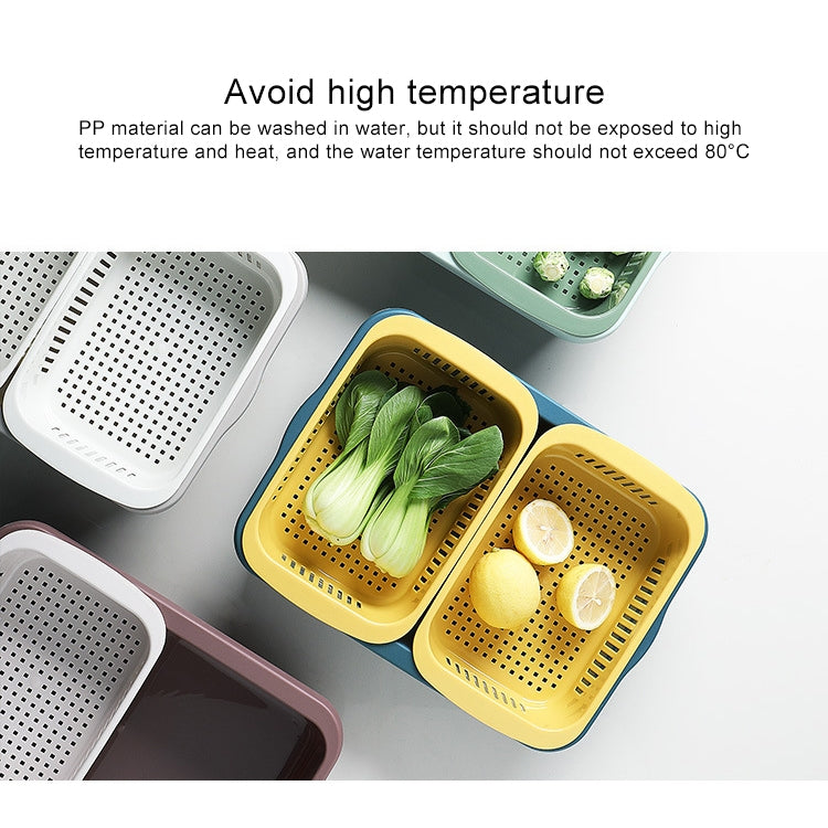 Double-layer Classification Square Drain Basket Kitchen Household Plastic Fruit and Vegetable Basket, Dark Red, Yellow Blue, Grass Green, Light Gray