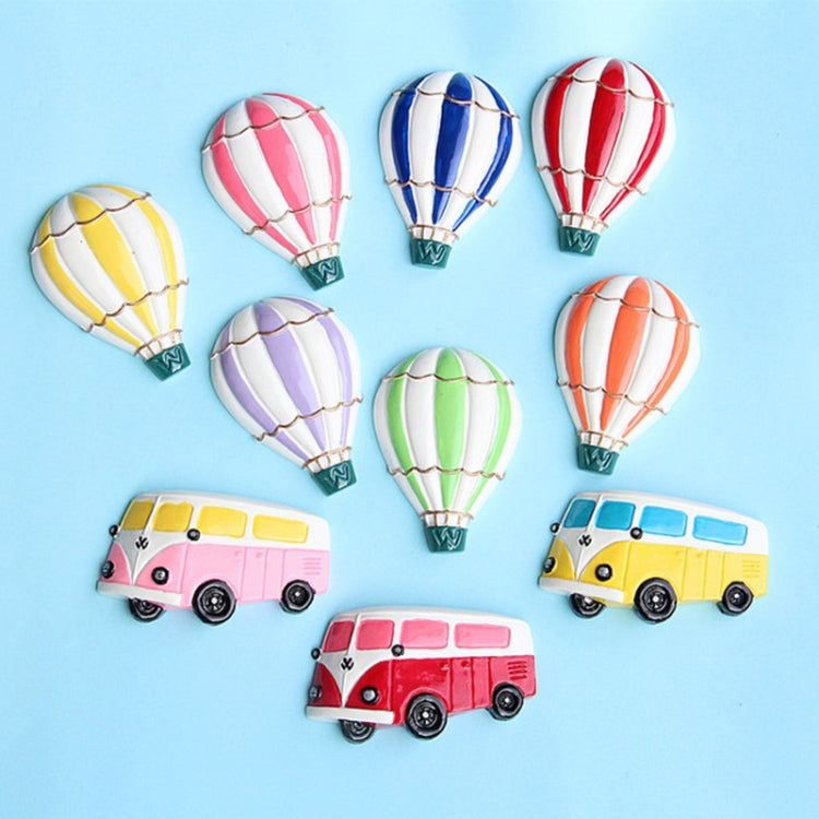 Resin Cartoon DIY Creative Refrigerator Sticker Decoration, Red Bus, Yellow Bus, Pink Bus, Blue Hot Air Balloon, Orange Hot Air Balloon, Purple Hot Air Balloon, Yellow Hot Air Balloon, Green Hot Air Balloon, Red Hot Air Balloon