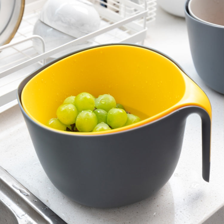2 in 1 Double-layer Drain Basket Kitchen Plastic Fruit Vegetable Basket Salad Bowl, Yellow Gray