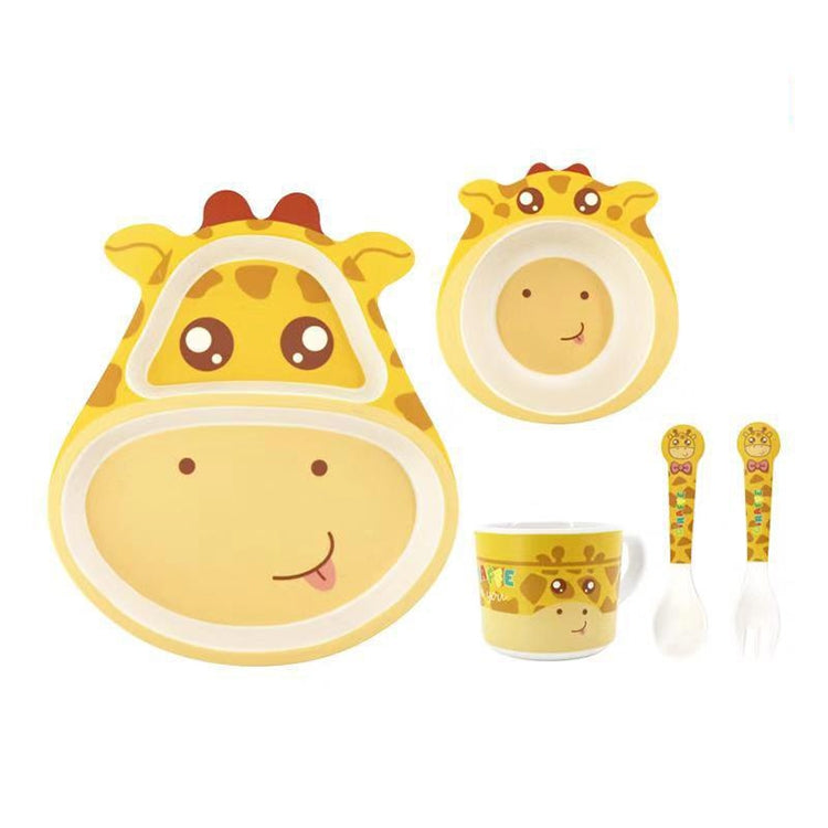 Bamboo Fiber Children Tableware Set Household Cute Cartoon Baby Food Supplement Plate Set, 040 Giraffe, 041 Cow, 042 Lion, 043 Monkey, 044 Panda, 045 Frog