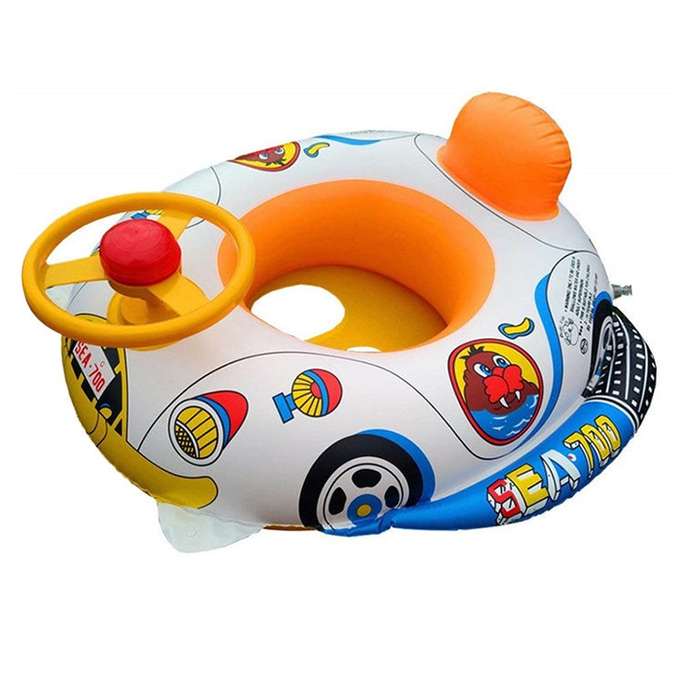 Thickened Car Shape Children Water Swimming Ring Inflatable Swimming Seat with Steering Wheel, Thickened Police Car, Cartoon Fish Pattern