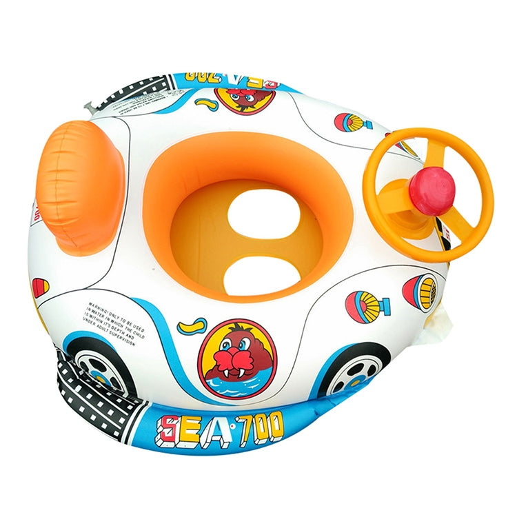 Thickened Car Shape Children Water Swimming Ring Inflatable Swimming Seat with Steering Wheel, Thickened Police Car, Cartoon Fish Pattern