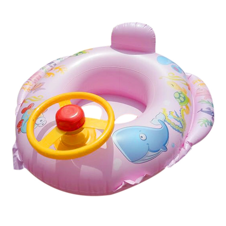 Thickened Car Shape Children Water Swimming Ring Inflatable Swimming Seat with Steering Wheel, Thickened Police Car, Cartoon Fish Pattern
