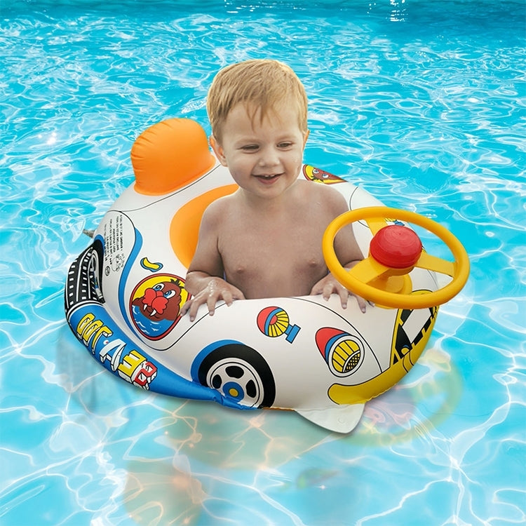 Thickened Car Shape Children Water Swimming Ring Inflatable Swimming Seat with Steering Wheel, Thickened Police Car, Cartoon Fish Pattern