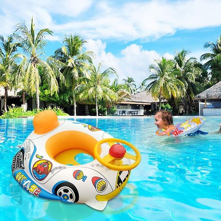 Thickened Car Shape Children Water Swimming Ring Inflatable Swimming Seat with Steering Wheel, Thickened Police Car, Cartoon Fish Pattern