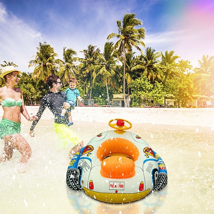 Thickened Car Shape Children Water Swimming Ring Inflatable Swimming Seat with Steering Wheel, Thickened Police Car, Cartoon Fish Pattern