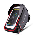 WHEEL UP Anti-splashing Touch Screen Bicycle Mobile Phone Bag Mountain Bike Front Beam Bag Riding Handlebar Bag, Black, Black and Red, 010 Chinese Elements, Twist Section-Black, Ball Pattern Section-Black