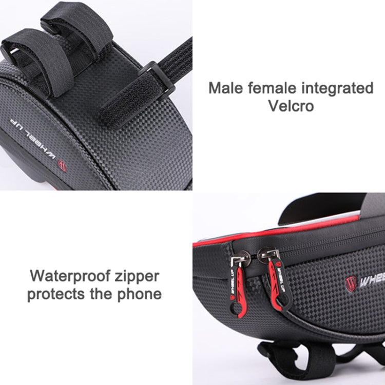 WHEEL UP Anti-splashing Touch Screen Bicycle Mobile Phone Bag Mountain Bike Front Beam Bag Riding Handlebar Bag, Black, Black and Red, 010 Chinese Elements, Twist Section-Black, Ball Pattern Section-Black