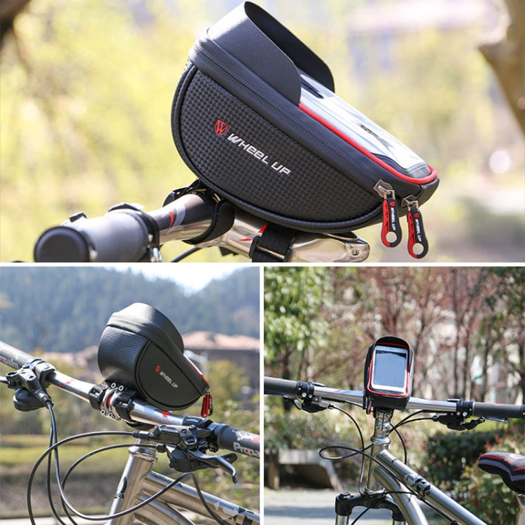 WHEEL UP Anti-splashing Touch Screen Bicycle Mobile Phone Bag Mountain Bike Front Beam Bag Riding Handlebar Bag, Black, Black and Red, 010 Chinese Elements, Twist Section-Black, Ball Pattern Section-Black