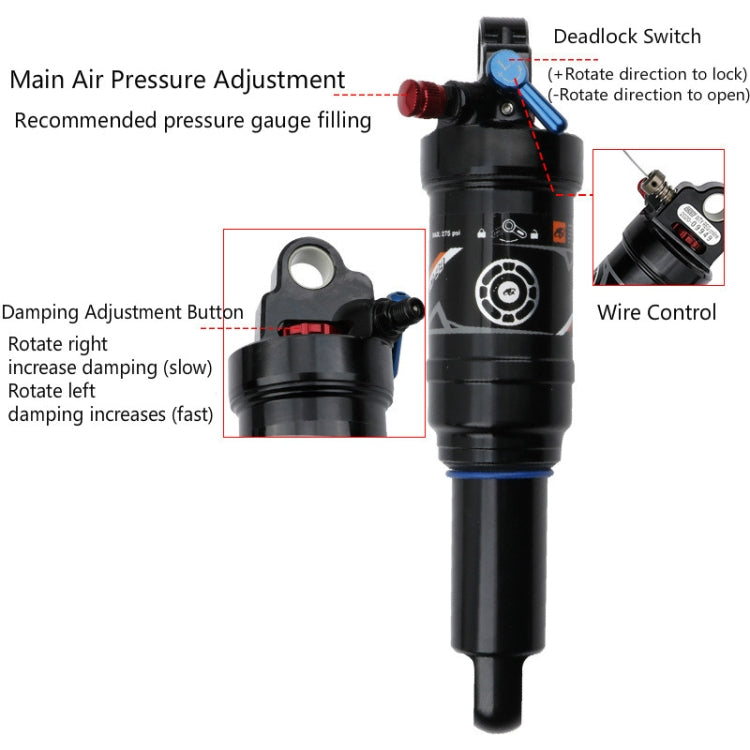 DNM AO38 Mountain Soft Tail Frame Rear Shock Absorber XC Air Pressure Rebound Shock Absorber, 165mm Hand Control AO38RC, 190mm Hand Control AO38RC, 200mm Hand Control AO38RC, 210mm Hand Control AO38RC, 165mm Wire Control AO38RL, 190mm Wire Control AO38...