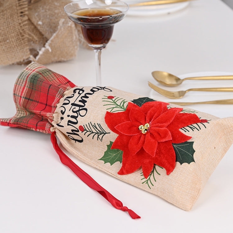 Christmas Decorations Imitation Linen Wine Bottle Cover, Flower, Tree, Car Senior