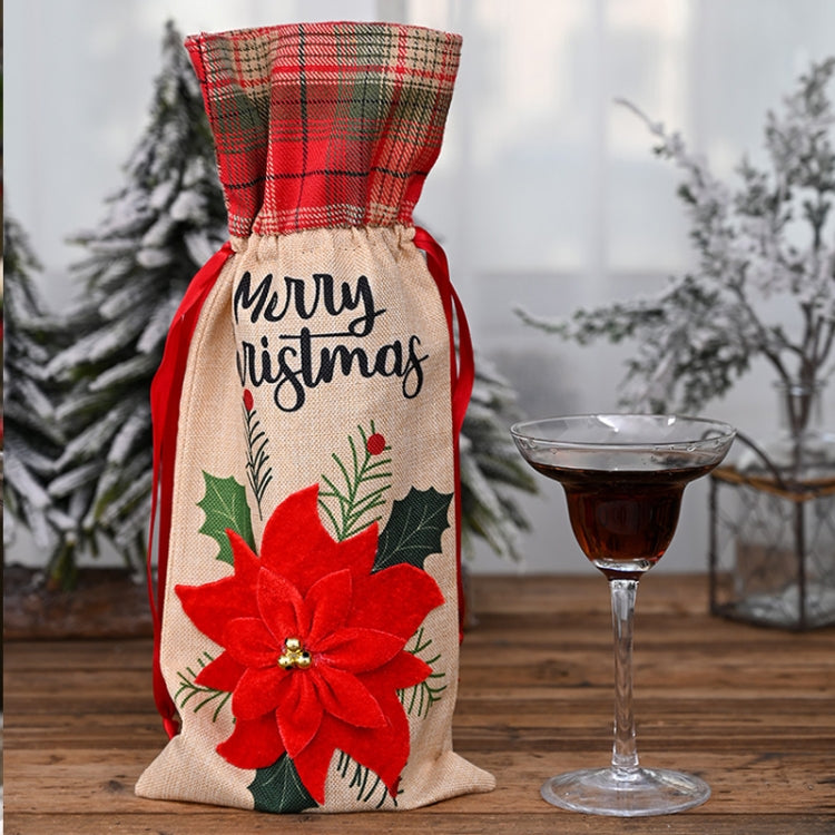 Christmas Decorations Imitation Linen Wine Bottle Cover, Flower, Tree, Car Senior