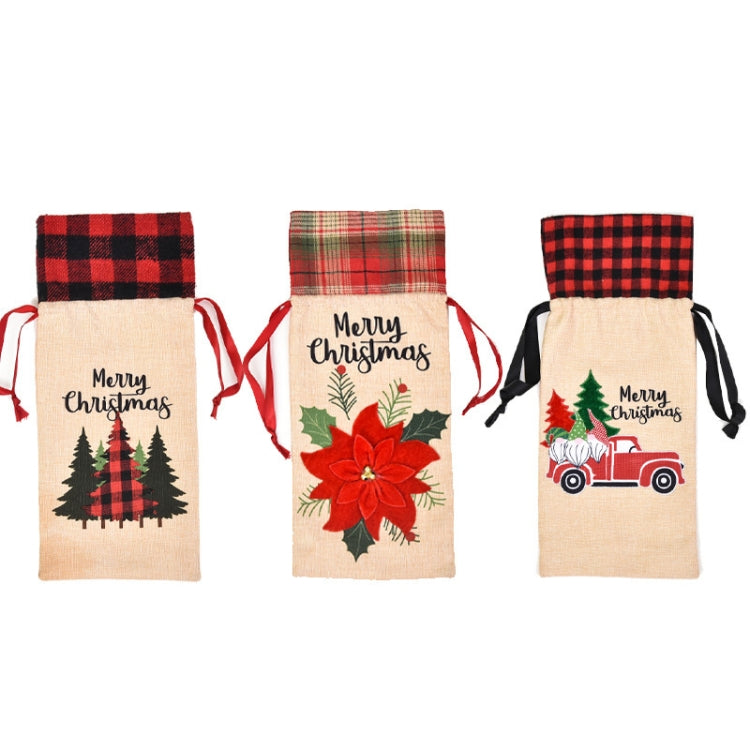 Christmas Decorations Imitation Linen Wine Bottle Cover, Flower, Tree, Car Senior