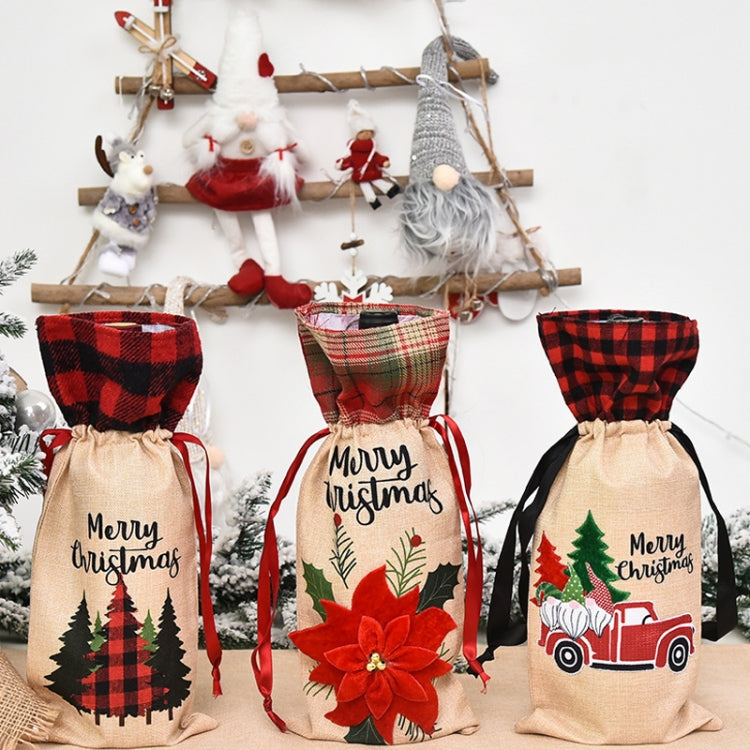 Christmas Decorations Imitation Linen Wine Bottle Cover, Flower, Tree, Car Senior