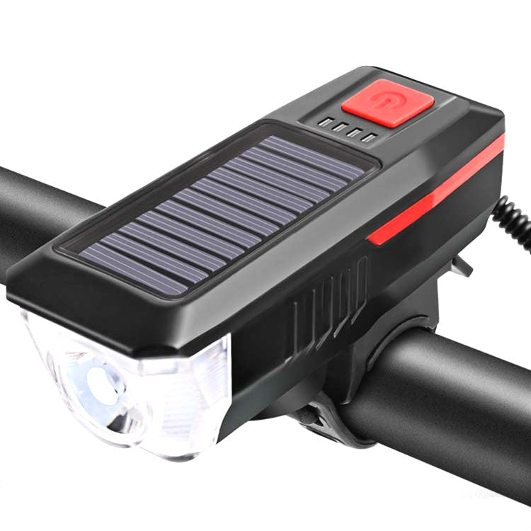 Bicycle Solar Headlight Horn Light Night Riding USB Charging Headlight Bicycle Glare Flashlight Equipment, Red, Green, Blue, Orange