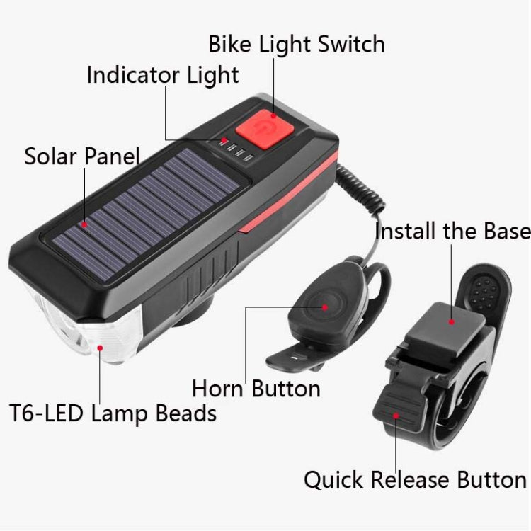 Bicycle Solar Headlight Horn Light Night Riding USB Charging Headlight Bicycle Glare Flashlight Equipment, Blue, Orange, Red, Green