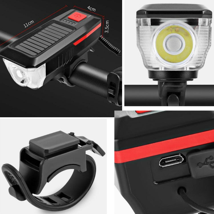 Bicycle Solar Headlight Horn Light Night Riding USB Charging Headlight Bicycle Glare Flashlight Equipment, Blue, Orange, Red, Green