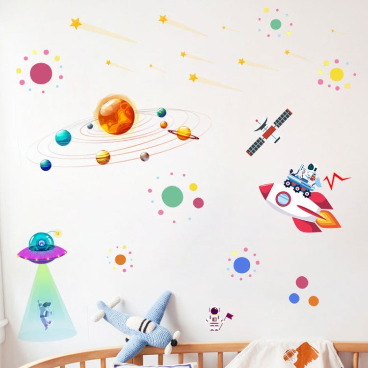 Cartoon Solar System UFO Astronaut Wall Sticker, UFO Astronaut