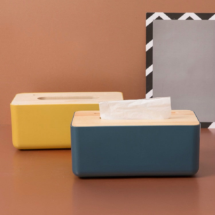 Grooved Drawer Box Home Living Room Tissue Box with Log Cover, Phone Holder Function
