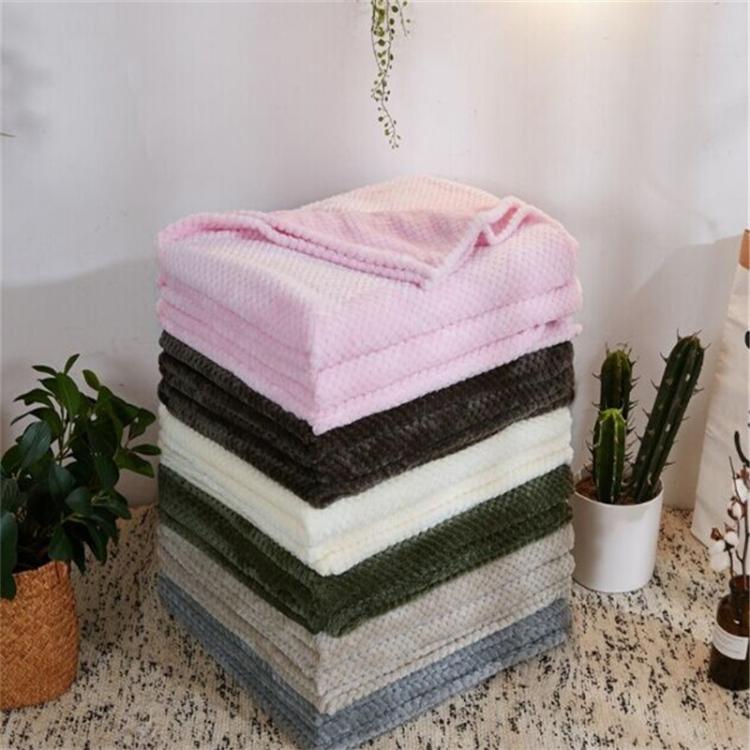 Thicken Solid Color Mesh Pineapple Flannel Blanket Coral Fleece Air Conditioning Sofa Cover Winter Warm Sheets Easy Wash Faux Fur Blankets, 100x150cm, 120x200cm, 150x200cm, 180x200cm, 200x230cm, 70x100cm, 45x65cm