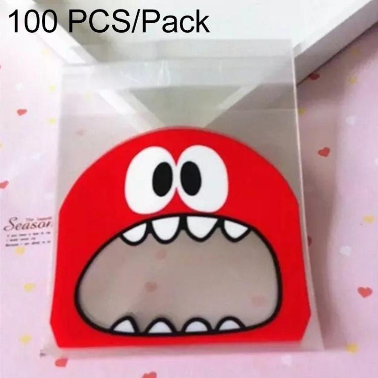 100 PCS Cute Big Teech Mouth Monster Plastic Bag Wedding Birthday Cookie Candy Gift OPP Packaging Bags, 7x7cm, 10x10cm