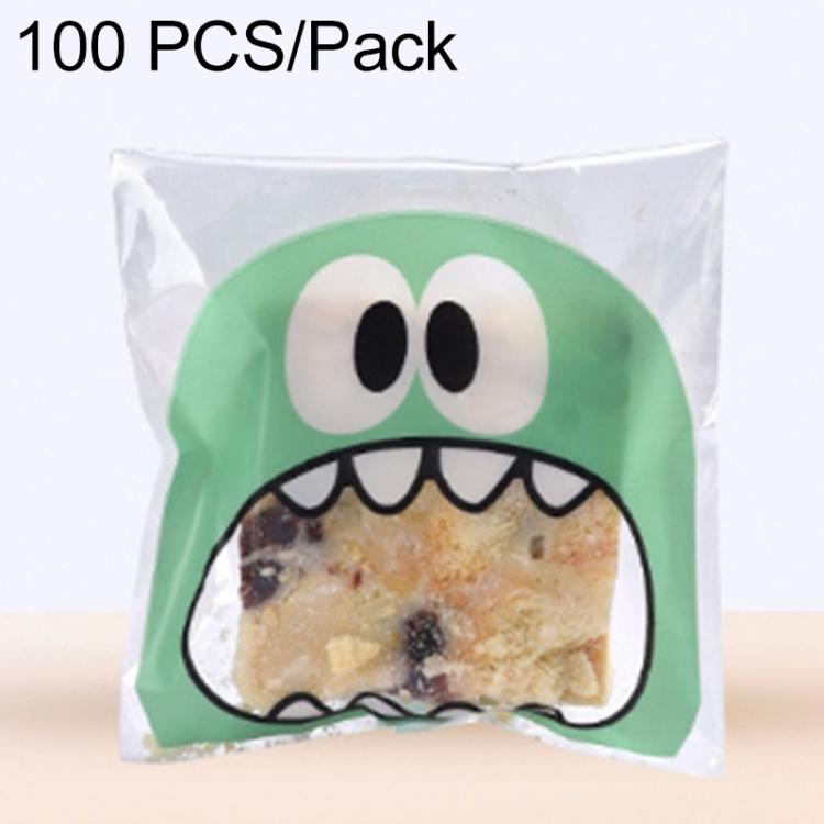 100 PCS Cute Big Teech Mouth Monster Plastic Bag Wedding Birthday Cookie Candy Gift OPP Packaging Bags, 7x7cm, 10x10cm