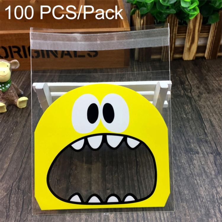 100 PCS Cute Big Teech Mouth Monster Plastic Bag Wedding Birthday Cookie Candy Gift OPP Packaging Bags, 7x7cm, 10x10cm