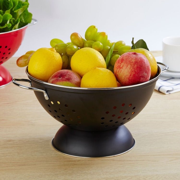 Stainless Steel Round Double Ear Fruit Plate Tray, Red, Black