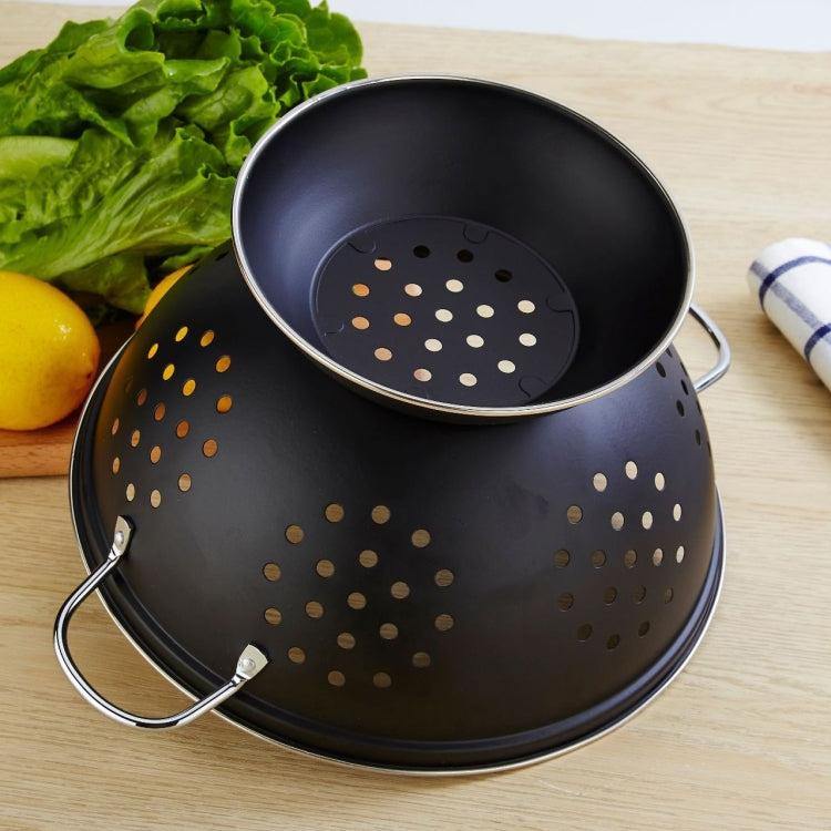 Stainless Steel Round Double Ear Fruit Plate Tray, Red, Black