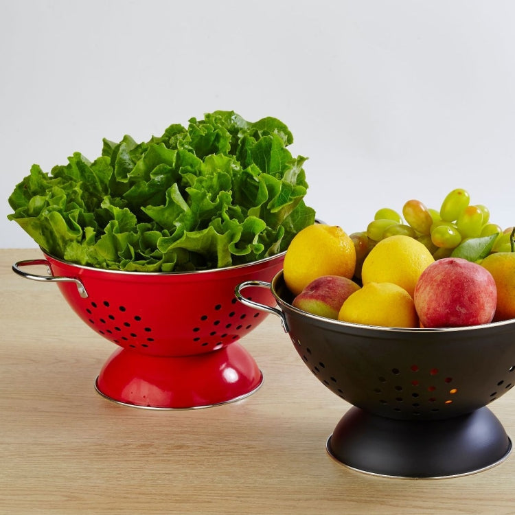 Stainless Steel Round Double Ear Fruit Plate Tray, Red, Black