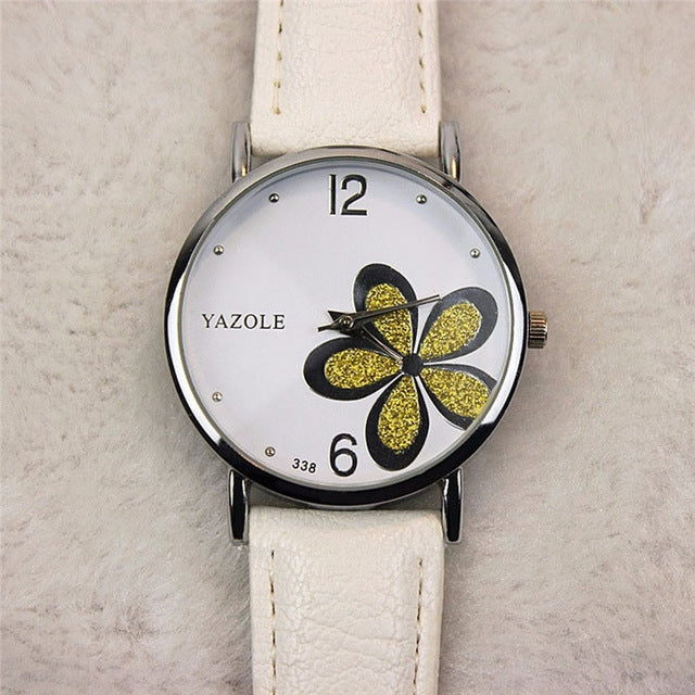 YAZOLE Ladies OL Style Four-leaf Clover Pattern Quartz Watch
