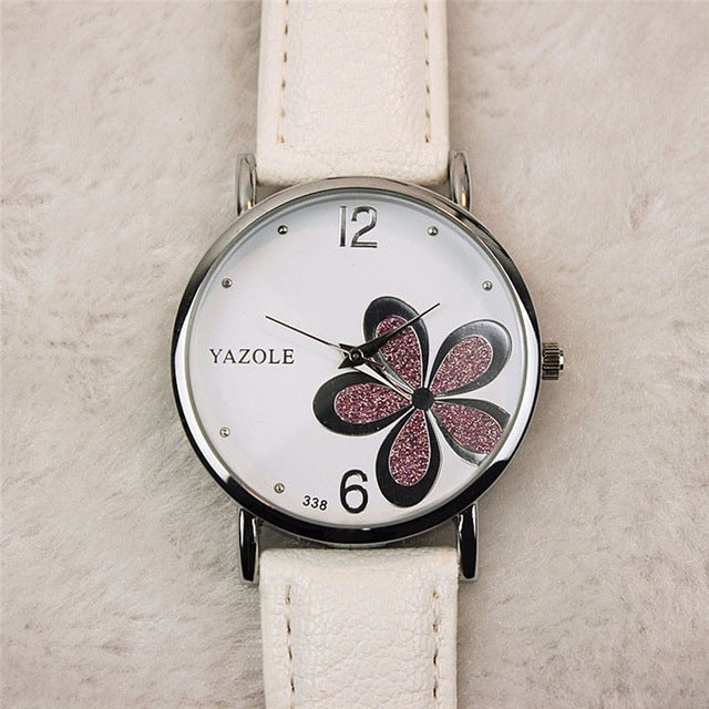 YAZOLE Ladies OL Style Four-leaf Clover Pattern Quartz Watch
