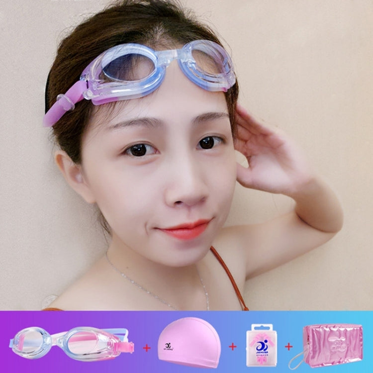 JIEHU JH8102 4 in1 Women HD Transparent Anti-fog Waterproof Swimming Glasses Swimming Cap Set, JIEHU JH8102 (Purple Color), JIEHU JH8102 (Pink), JIEHU JH8102 (Blue Color), JIEHU JH8102 (Blue), JIEHU JH8102 (Black)