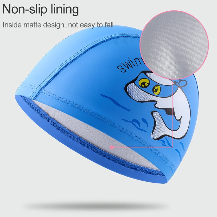 Children Swimming Cap PU Printed Cute Dolphin Pattern Elastic Swimming Cap, Children PU Swimming Cap (Dark Blue), Children PU Swimming Cap (Pink), Children PU Swimming Cap (Sky Blue), Children PU Swimming Cap (Silver Grey)