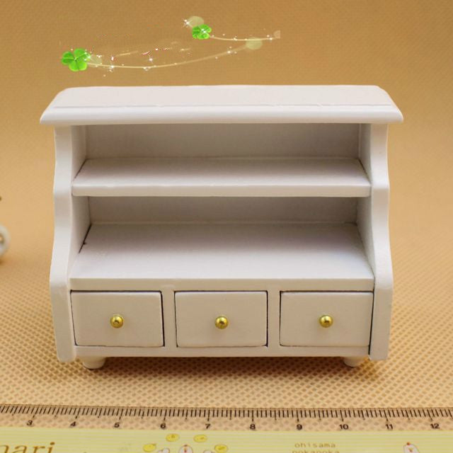 Dollhouse Mini Furniture Bathroom White Short Cabinet Towel Cabinet Model, Mini Furniture Bathroom