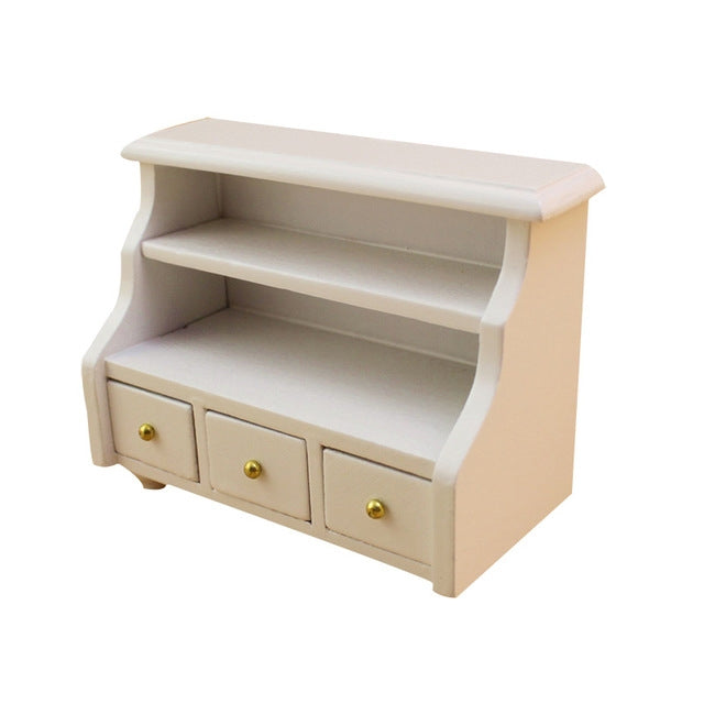 Dollhouse Mini Furniture Bathroom White Short Cabinet Towel Cabinet Model, Mini Furniture Bathroom