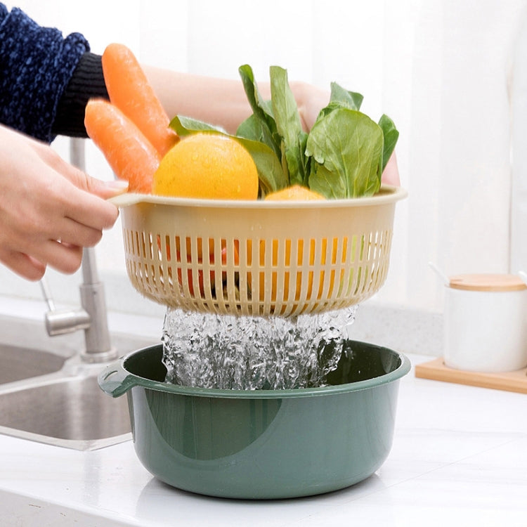 Double-Layer Hollow Fruit & Vegetable Drain Basket Household Plastic Vegetable Washing Basket, Small, Large