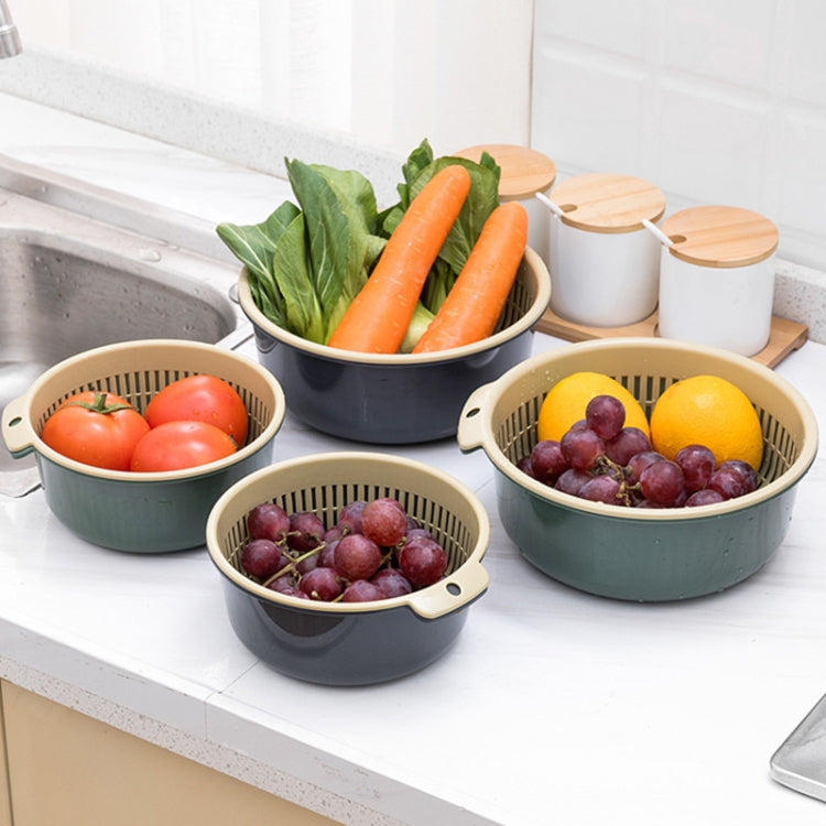 Double-Layer Hollow Fruit & Vegetable Drain Basket Household Plastic Vegetable Washing Basket, Small, Large