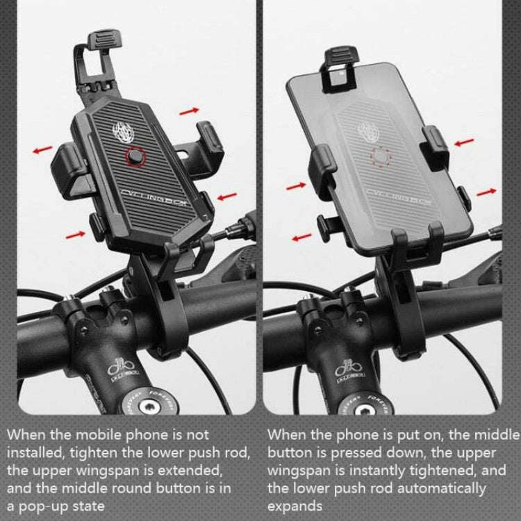 Bicycle Mobile Phone Holder Can Rotate And Adjust Fixed Aluminum Alloy Bracket Automatic Grab Bracket, Handlebar Installation, Rearview Mirror Installation